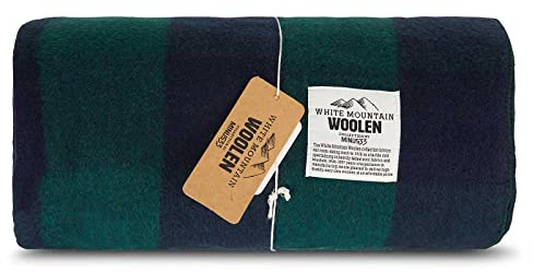 Lodge Twin Blanket - 80% Recycled Wool - Buffalo Plaid - Warm Throw Blanket - Thick - Washable - 65W x 90L - Green and Blue