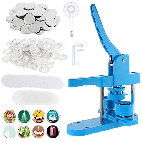 Dyna-Living Button Badge Maker 44mm Blue Badge Machine Set DIY Pin Button Maker Press Machine DIY Button Making Set Badge Punch with 200pcs Button Parts