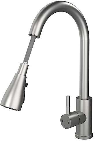 Liquida KPO11BS Brushed Steel Single Lever with Pull Out Spray Kitchen Mixer Tap
