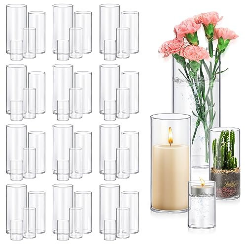48 Pack Glass Cylinder Vases 4,6,8,10 Inch Tall Clear Flower Vase Hurricane Floating Candle Holder for Table Centerpiece Wedding Home Decor