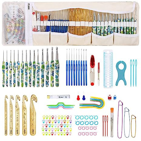 Häkelset, Strickstarter-Set mit ergonomischem Komfortgriff, Strick-Starter-Set, Häkelzubehör, Geschenke für Erwachsene, Kinder, Anfänger