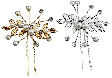 LJFEA 2 Pièces Accessoires Cheveux Mariage,Peigne Cheveux Mariage de Mariée Pinces à Cheveux Perle de Mariée de Bijoux Cheveux Mariage en Pétale Cristal Pour Femmes Et Filles（Doré，Argent）