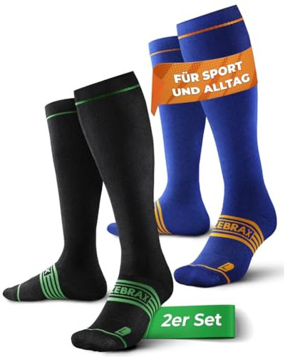 ZEBRAX® 2er Kompressionsstrümpfe Damen & Herren [Gr. 35-47] zur Förderung der Performance I Gepolsterte Stützstrümpfe für schmerzfreies Joggen uvm. I Atmungsaktive Kompressionsstrümpfe Herren
