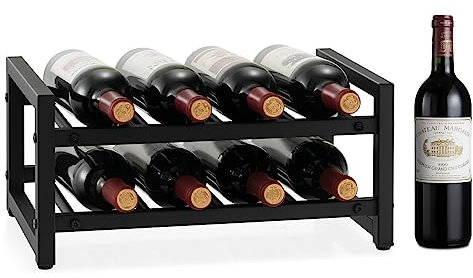 COSTWAY Portabottiglie per Vino in Metallo, Scaffale per Vino 8 Bottiglie con Piedini Regolabili e Superficie Antiruggine, per Cucina, Sala da Pranzo, Cantina, 42,5 x 24,5 x 20,5 cm