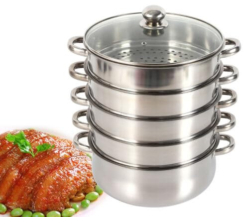 Vaporera plegable de 5 niveles de acero inoxidable, olla con tapa de acero inoxidable, olla de sopa, olla de vapor orgánico, apta para todo tipo de cocinas, 5-TIER DAMPFER
