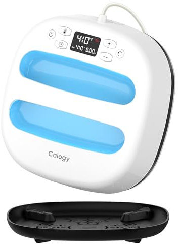 Calogy Pressa a Caldo per Magliette, 25,4x25,4cm(10 * 10) Termopressa Portatile, Macchina Stampante per Tessuti, Borse, Cuscini, Cappelli Progetti con Vinile a Trasferimento Termovinile (Bianco Blu)