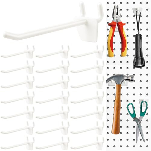 Supkiir 100Pcs Plastic Pegboard Hooks 4 Yellowish, Peg Board Shelving Hooks Suitable for 1/4 and 1/8 Pegboard, Pegboard Accessories for Kitchen Room Garage Office Tools Crafts Store Display