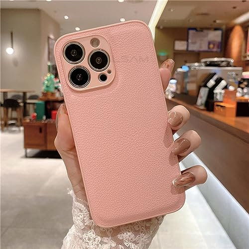 FORLUZ Custodia per telefono con texture in pelle color caramello per iPhone 14 13 12 Mini 11 Pro Max XR XS Max 7 8 Plus Cover morbida in silicone, rosa, per iPhone 13 Mini