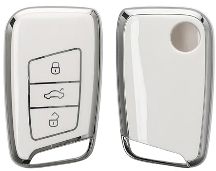 kwmobile Autoschlüssel Hülle kompatibel mit VW 3-Tasten Autoschlüssel (nur Keyless Go) - Schlüsselhülle Silikon Cover - Weiß Silber