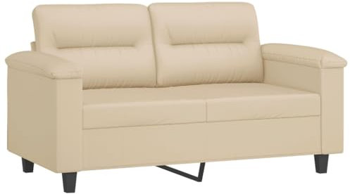 vidaXL Sofa 2-Sitzer, Loungesofa Couch mit Armlehnen Rückenkissen, Wohnzimmersofa Designsofa mit Metallgestell, Sitzmöbel Zweisitzer, Creme Mikrofasergewebe