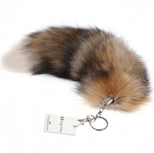 Iivos Flauschiger Fuchsschwanz Pelz Schlüsselanhänger Cosplay Spielzeug Party Kostüm Pelz Wolf Schwänze Handtasche Zubehör Schlüsselanhänger Ring Haken, Kristallfuchs, About 16 inches