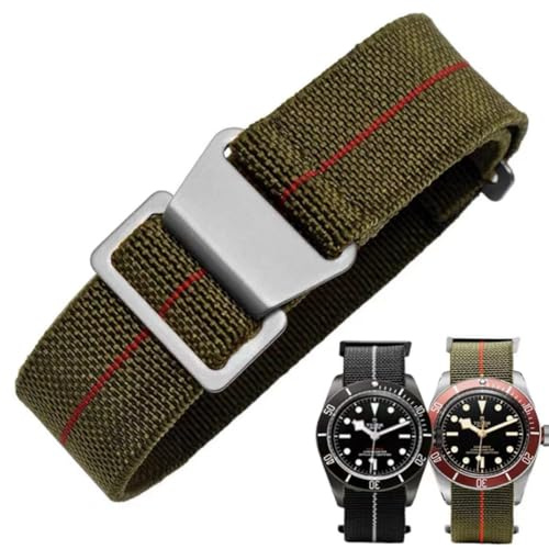 Nylon Elastisches Uhrenarmbänder,Militärisches,Parachute,Ersatz armband aus Stoff,mit Haken, Schnalle, Schwarz/Silber, für Herren und Damen, 10 Farben, 3 Größen 18/20/22 mm
