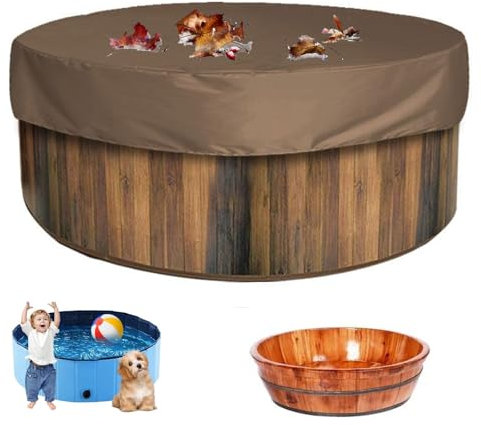 Crysterris Waterproof Round Swimming Pool Cover, 210D Oxford Solar Pool Covers 12ft, Resistant Lazy Spa Hot Tub Cover Protector for Outdoor(Size:200 * 30cm,Color:Brown)