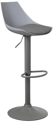 LOLAhome - Taburete Alto de Cocina Giratorio en 360°, Silla de Bar Regulable en Altura de 83 a 104 cm, con Respaldo, Estructura Metal Gris y Reposapiés, Gris