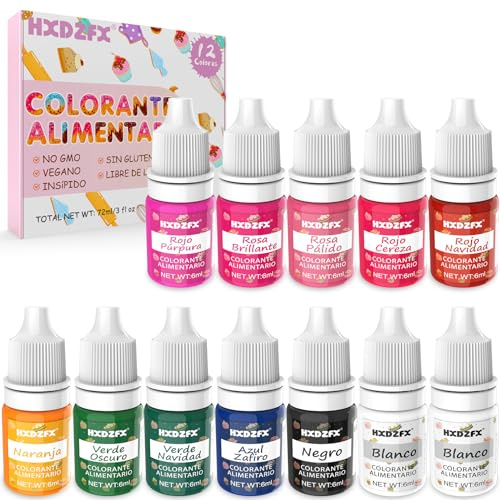 Colorante Alimentario - 12 Colores Colorantes Alimentarios Liquid Set Alta Concentración para Repostería, Decoración de Tartas, Caramelos, Bebidas, Macarons, Glaseados y Cocina