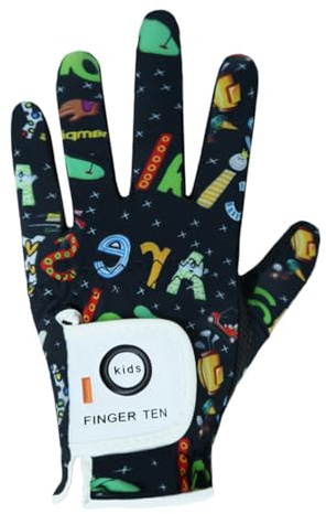 Guantes de golf AMRTA para niños, jóvenes, niños pequeños, niños y niñas, 1 paquete, mano izquierda, microfibra transpirable, guante sintético para golfista diestro para niños de 4 a 13 años (alfabeto