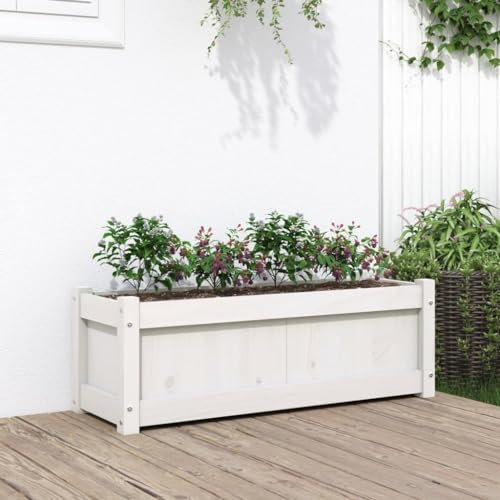 Homgoday Fioriera da Giardino Bianca 90x31x31 cm Legno Massello di Pino, Fioriera Grigliato per Giardino, Fioriera da Esterno,Fioriera Balcone