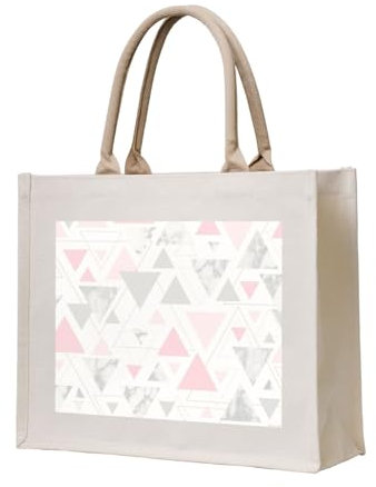 YWSOTRE Geometrischer Dreieckmarmor in Rosa, Grau und Silber, Tragetasche Canvas-Tasche Einkaufshandtasche Einkaufstüten, Mehrzweck-Schultertaschen