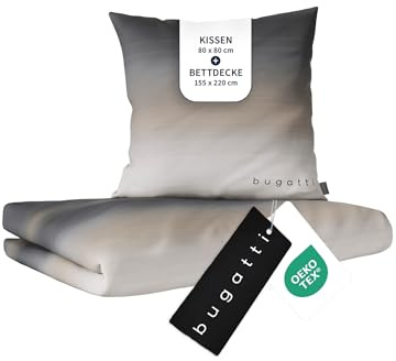 bugatti Ropa de cama de 155 x 220 cm – 100% algodón, cierre de cremallera, suave, lavable, ropa de cama de satén Mako, a rayas, gris y beige