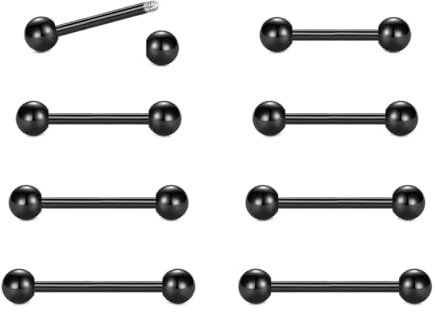 WillTen 14G Zunge- und Nippelbar-Piercing-Set - Chirurgenstahl-Schmuck in Silber und Gold für Frauen, 10 Stücks