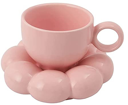 HCLZOE Set di Tazzine da caffè con Piattino Un Forma Fiore Simpatico Set Tazze da caffè con Piattino Tazza caffè nel Ceramica con Piattino Un Forma di Girasole Tazze da Latte 200 Ml Rosa