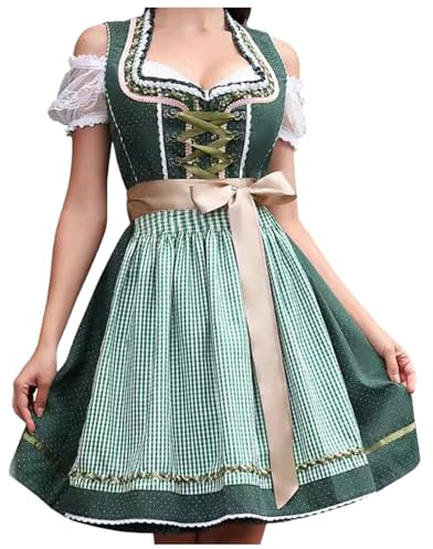 Costumes Deguisement Oktoberfest - Femme Vêtements Robe Dirndl Ensemble 3 Pièces Robe Dirndl Tablier Chemisier Femme Oktoberfest Rétro Uniforme de Maïs