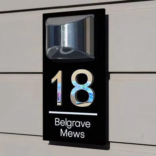 TIRXUIND Personalized Solar House Number Plaques with Light - Custom Front Door Address Signs for Home Durable and Weatherproof (Panel color (black), 7.1 * 12.6 inch (Perfect size))