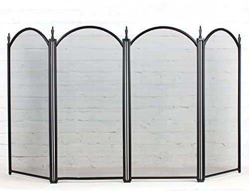 GKJHTED Kaminschirm 4-teilig, Elegante Kaminschirm-Abdeckung, platzsparender Rost, Sicherheitsschirm-Schutznetz für die Holzverbrennung