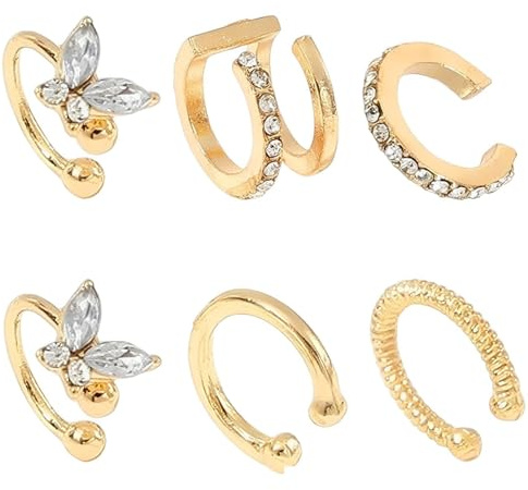 GETFACAI 6 PCS Gold Butterfly Ear Cuffs, Clip On Cartilage Earrings, No Piercing, Adjustable, Comfortable