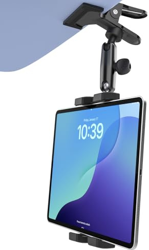 CANHET Sun Visor Tablet Holder for Car, Visor Clip Phone Mount with Metal Arm, 360° Adjustable Vehicle Tablet Clamp with 1/4 Screw for 4-13 iPad Pro Air Mini, Phone, Galaxy Z Fold, Fire HD, Camera