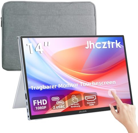 Jhcztrk écran tactile Portable Monitor 14 pouces IPS Slim Travel Screen FHD 1200P HDR FreeSync Bezel less USB-C Computer Monitor avec Cover Stand et haut-parleurs pour Laptop PC Mac Surface PS4/5 Xbox