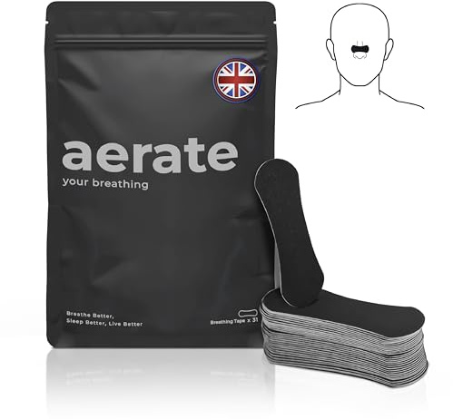 Aerate Nasal Strips – 31 Nose Strips (Black), Dermatologically Tested Snoring Aid for Men and Women, Provides Nasal Congestion Relief, Made with Hypoallergenic Material & Medical-Grade Adhesive