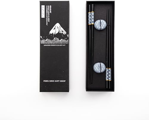 2 Pairs Reusable Wave Pattern Chopstick Set – Dishwasher Safe Fiberglass Chopsticks with Ceramic Rest | Durable Chopsticks for Sushi, Noodles & Rice | Elegant for Food Lovers (Blue)