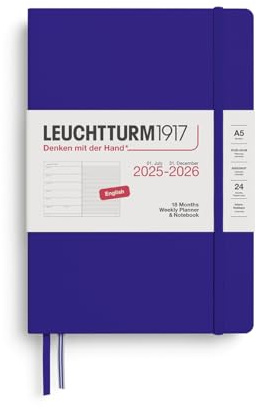 LEUCHTTURM1917 372801 Wochenkalender & Notizbuch Medium (A5) 2026, 18 Monate 07.2025-12.2026, Ink, Hardcover, Englisch