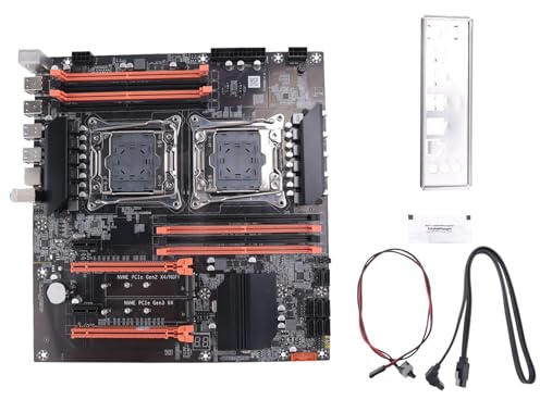 Reinscer Carte mère X99 Dual CPU + Câble + Câble Switch + Panneau acoustique + Pâte Thermique LGA 2011 Prise en charge DDR4 2011-V3 Carte mère CPU