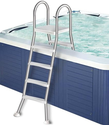 Errzom Escalera de Entrada/Salida Doble para Piscinas Elevadas 150 cm de Alto, Escalera de Acero para Piscinas Elevadas, Escalera de Piscina Desmontable de 4 Peldaños, Capacidad de 250 kg