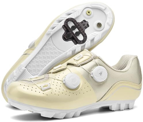 PENXZT Mountainbike Schuhe Herren Damen, Kompatibel mit Shimano SPD 2-Bolts Pedals Anti-Skid Atmungsaktiv Fahrrad Spin MTBschuhe Radsportschuhe,Gold,43 EU