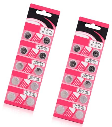 Paquete de 10/20 pilas de botón AG12 LR43 alcalinas AG12 LR43 para relojes electrónicos pequeños, larga vida útil