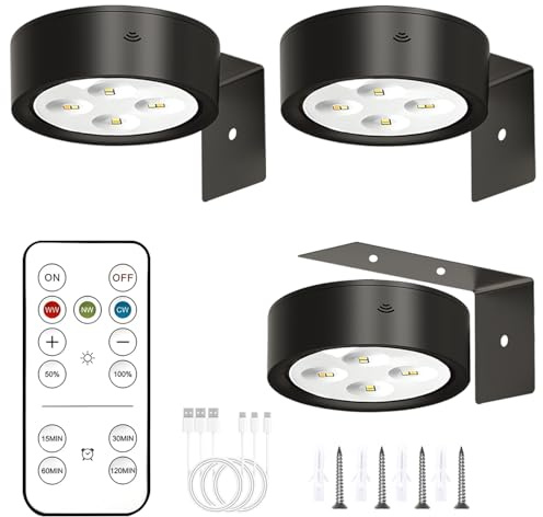 Anmossi Lampara de Pared Sin Cable,3 Piezas Luz Cuadros Inalambrica con Mando a Distancia,Recargable Lamparas Pared sin Cable,3 Temperaturas de Color,Luz de Pared Regulable para Pinturas,Marco(Negro)