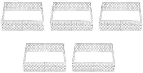 melairo Perforated Tart Ring Stainless Steel Tartlet Molds Square Shape Mould Cake Circle French Pastry Baking Tool, 5 Pack