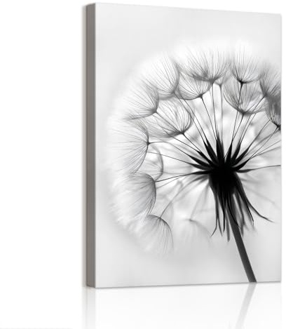 WENGTIAO Stampa su Tela Dente di Leone Con Cornice Quadro su Tela Moderne Minimaliste Floreale in Bianco e Nero Pittura Quadro Moderno Soggiorno Camera da Letto Decorazioni Parete 30x40cm