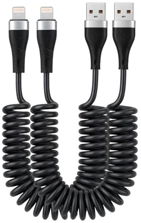Vidsmow 2PCS Coiled Cable for Car Retractable Fast Charging Cord with Support, Short Stretch Cable 0.45m to 1.8m, Compatible with Devices with Port for Car Charging and Sync