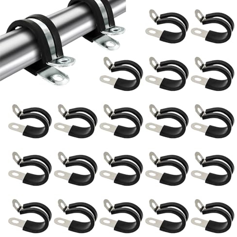 20 Stück Kabelschellen,20mm Gummi P Edelstahl,Rohrschellen Gummi gepolsterte isolierte Schelle,Schraubrohrschellen Rohrschelle Gelenkrohrschellen P-Clip (M20)