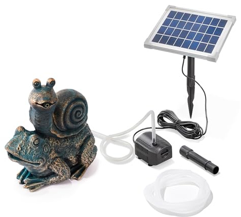 Esotec Solar Wasserspeier Set Max & Moritz Solarbrunnen Froschfigur 101684 | 5Wp Solarmodul, 250l/h, IP68 Pumpe, 1m Wasserspiel Förderhöhe, Trockenlaufschutz, 5m Kabel, Polyresin, 2x2m Schlauch, 8VDC
