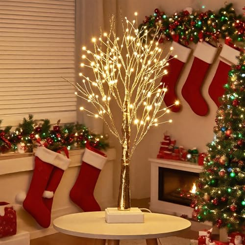 Diketone LED Bäume，Birke Lichterbaum mit 144 Warmweißer LEDs Licht,Lichterbaum Verstellbare Äste USB/Batteriebetrieben，LED Baum Innen Weihnachten Karneval Halloween Deko
