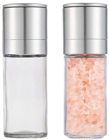 PacuM 2 Pezzi Macina Sale e Pepe Set Macinasale Regolabile Macinapepe Manuale Macina Spezie Acciaio Inossidabile Vetro Saliera Tappo Sale Grosso da Cucina Macine per Cucina Campeggio (Tipo B)