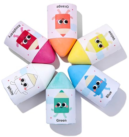 NewFamily Jumbo Sidewalk Chalk for Kids, 6 Colors, Dustless & Washable Non-Toxic Outdoor Chalk for Big-Coverage Pavement Art, Playground Games & Chalkboard Drawing