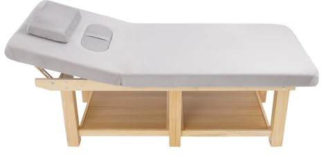 Stationäres Massagebett 190×80×62 cm Massageliege Salon-Tisch 400 kg Belastbar, Verstellbarer Rückenlehne( 0-45°) Gesichtsbehandlungsbett SPA-Bett aus Massivholz/PU (Samt Tuch-6 Stützbeine-Grau)
