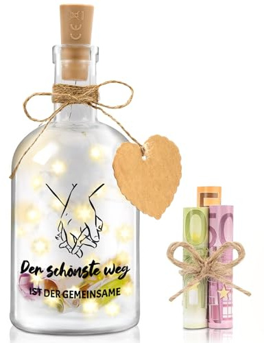 Hiipeefeel Geldgeschenk Hochzeit Hochzeitsgeschenke für Brautpaar, LED Flaschenlicht Spardose, Verlobungsgeschenk für Beide, Flitterwochen Hochzeitsreise Geschenk für Bräutigam Braut