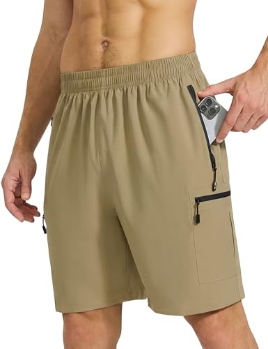 ZENGVEE Men's Running Gym Sports Training Shorts with Zip Pockets | Hiking Cargo Shorts for Outdoor Sport Elasticity Lightweight Quick Dry Breathable Water Resistant Travel Casual